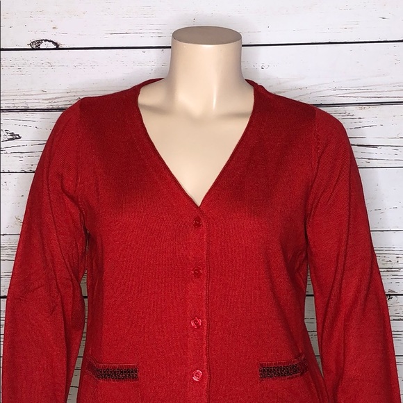 Fashion Bug NWT Size XL Red Sequin Pockets Button Front Sweater Cardigan - Picture 2 of 8
